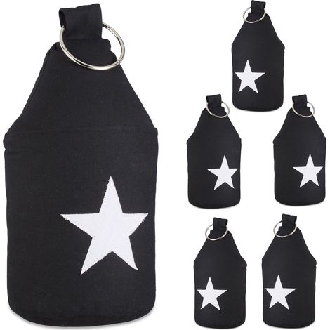 Set of 6 Relaxdays Star Door Stops, Fabric Bumper, Floor Doorstop, Tall, with Handle, HxD: 23 x 11 cm, Black