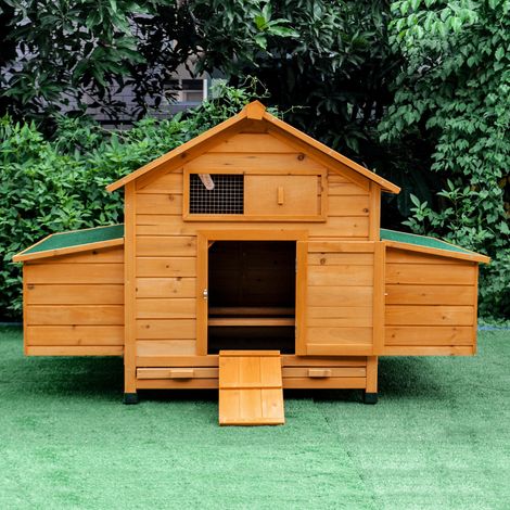 Hühnerstall, Legebox für Gartenhühner mit 2 Schubladen, Nest und wasserdichtem Holzdach für den Außenbereich, 150 x 100 x 96,5 cm