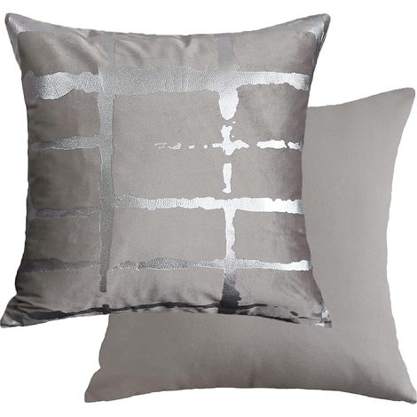 Taie d'oreiller grise et argentée en velours ultra doux, forme géométrique, 2 taies d'oreiller (1/4)
