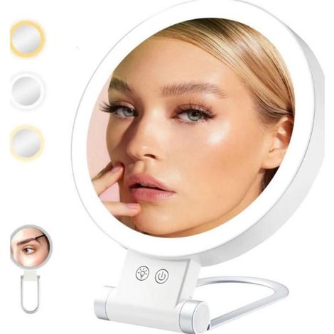 1 Miroir Maquillage LED,30X/1X Double Face,Lumière Réglable 3 Couleurs,Rechargeable USB-C,Pliable Voyage (1/5)