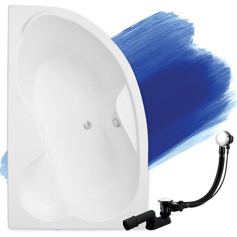 Baignoire Bain d'angle 160x105 Gauche, Siphon de bain et pieds (support) - Set 3en1 - Fabriqué en UE - BADLAND MEGA