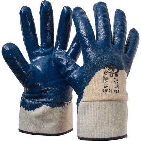 GUANTI DA LAVORO NBR BLU POLSINO DI SICUREZZA PARZ.RICOPERTO TG.9-10 12PAIA CUS, "10/XL"