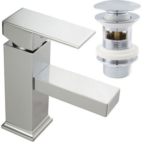 PaulGurkes Robinet de lavabo Monocommande Carré avec Excentrique Pop-Up (1/5)