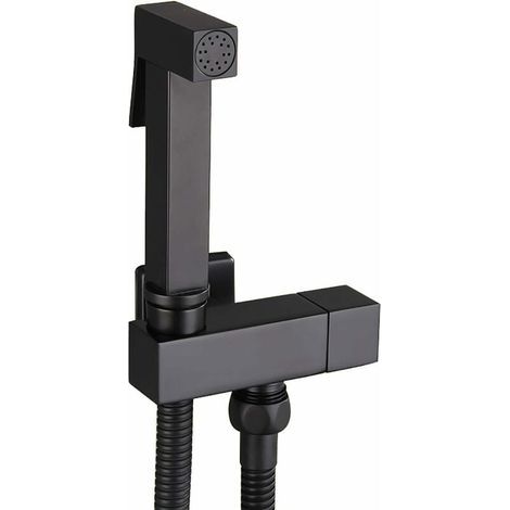 Douchette WC noire – Pulvérisateur de bidet à main en laiton – Tuyau acier inoxydable 150 cm – Design ergonomique pour nettoyage efficace (1/5)