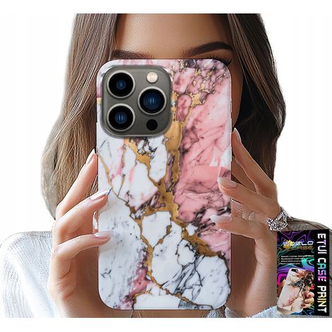 Custodia per iPhone 16 PRO MAX - effetto marmo rosa e bianco, con motivi a pietra (1/5)