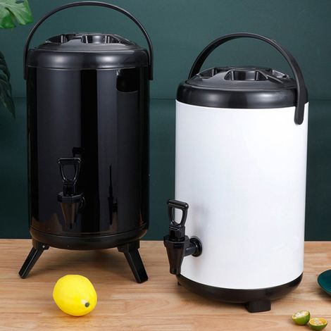 Seau distributeur de boissons chaudes et froides isolé en acier inoxydable avec robinet pour thé au lait 8L blanc (1/5)