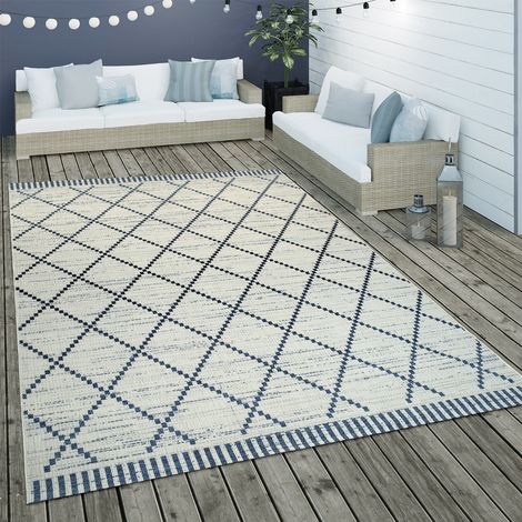 Paco Home Tappeto per interni ed esterni a tessuto piatto con motivo geometrico a rombi e strisce in bianco 80x150 cm