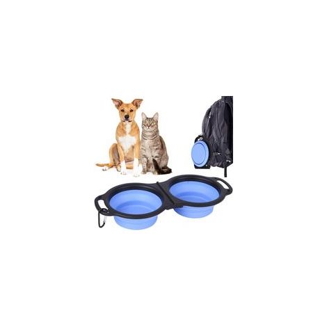 Gamelle pliable portable pour chien, bol d'eau extensible avec poignée et mousqueton, bleu –
