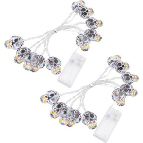 Guirlande Lumineuse Halloween Toivize 2pcs 10 LED Crânes Acrylique 1,5m Déco Effrayante Intérieur Extérieur Piles (1/5)