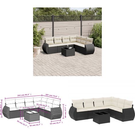 7-tlg. Garten-Sofagarnitur mit Kissen Schwarz Poly Rattan - Gartenmöbel Set - Outdoor Möbel - Rattan Gartenset - Lounge Set - Esstisch Set - Home & Living (1/3)