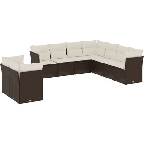 Ensemble de Meubles de Jardin en Rotin Tressé 9 Pièces avec Coussins - Couleur Marron (1/5)