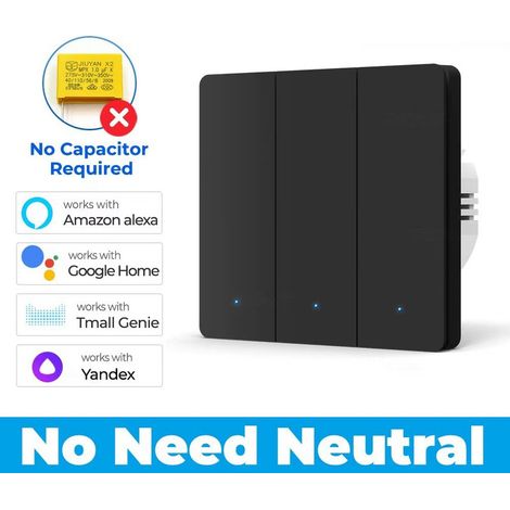 Interrupteur Connecté Sans Fil, 86 Type 3 Gang Interrupteur Mural Intelligent Compatible avec Alexa et Google Home,Clés Physiques (1/5)