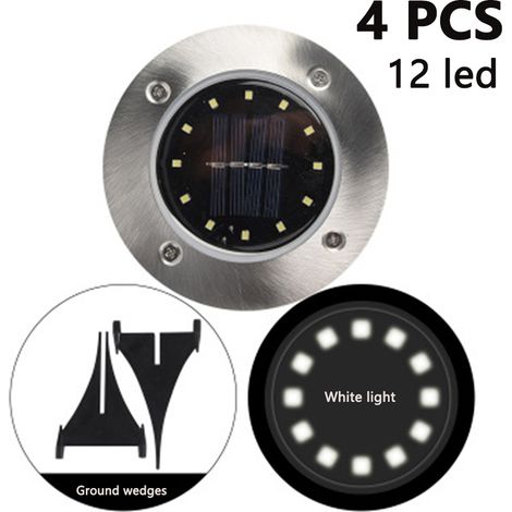 Lampe Solaire Encastrable - 12 LED - IP65 - Acier Inoxydable - Pour Allée Chemin Pelouse Terrasse Jardin Patio - Lot de 4 (1/5)