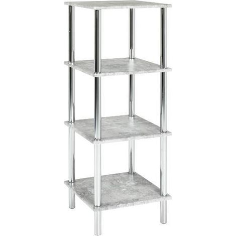 Etagère en tube d'acier chromé et MDF optique béton - Dim : L39 x P39 x H107 cm -PEGANE- (1/2)