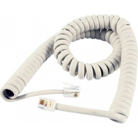 Trade Shop - Set 2pz. Cavi Telefonico Spiralato 3mt Spirale Beige Rj9 4p4c Cornetta Telefono -