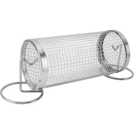 Panier à griller cylindrique en maille d'acier inoxydable avec crochet pour fourchette, idéal pour les barbecues et le camping. (1/5)