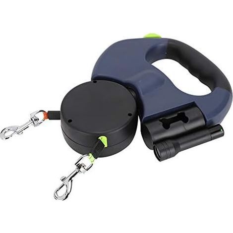 Double Leash for 2 Dogs, 3m Blue Retractable Dog Leash, Double Retractable Dog Leash with Wire Separator for Two Dogs, for Small, Medium and Large Dogs, for Walking and Training (1/5)