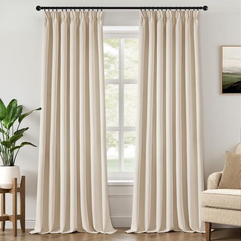 Thermal Blackout Curtain, Anti-Cold and Heat Ruffled Tape, Opaque Wall Hanging, Cream White, W140 x H245 cm, Insulating Curtains for Bedroom, Living Room, Interior, 2 Pieces (1/5)
