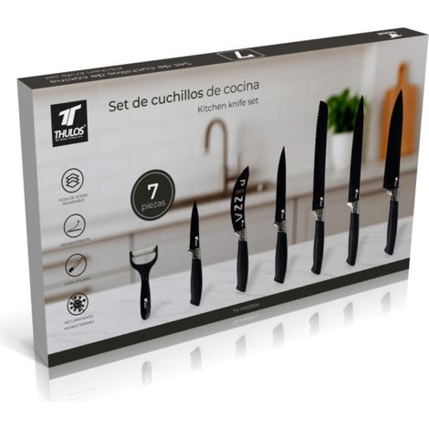 Set di 7 coltelli  Coltelli da cucina in acciaio inossidabile  Da chef, per il pane, per affettare, multiuso, per pizza e pela (1/5)