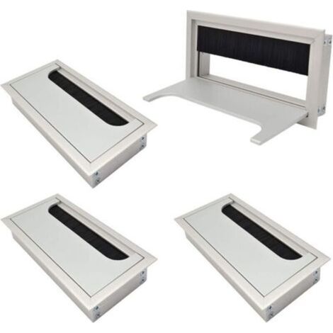 Couvercle Passe Câbles Fil Carrée 80x 160mm pour Encastrer sur Table de Bureau Organisateur de Cables pour Meuble Aluminium Argent Anodisé Passage de Câble Cache-Câble Lot de 4