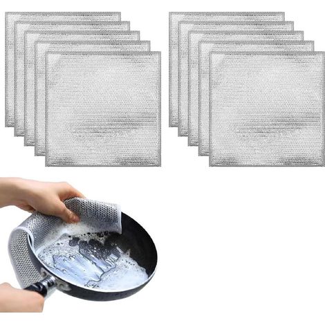 Lot de 10 torchons - éponges à récurer - chiffons de nettoyage - multifonctionnels - argentés - fil d'acier (1/5)