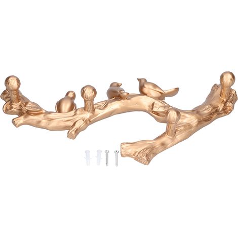 Crochet décoratif en forme de branche d'oiseau doré, accessoire de décoration murale tridimensionnelle pour la maison, taille moyenne (38 cm) (1/5)