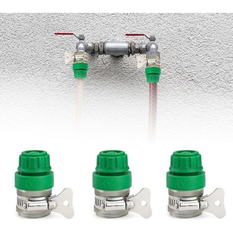 Gartenschlauchadapter, 3-teilig, mit Edelstahlklemme, Universalanschluss (1/5)