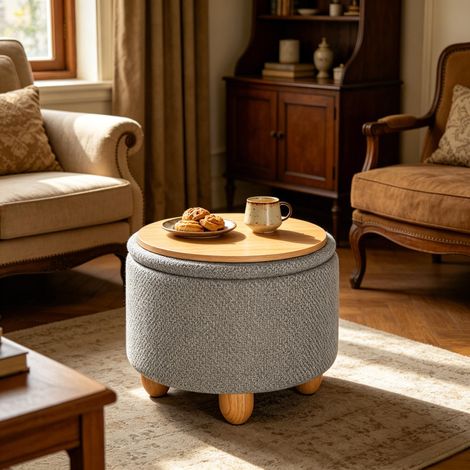 Marchepied rond multifonction, tabouret de rangement avec repose-pieds, petit banc à chaussures pour entrée, assise pratique et coffre de rangement (1/5)