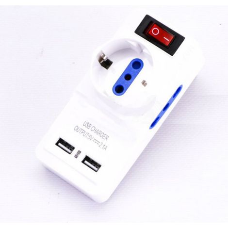 V-TAC Steckdosenleiste Adapter 2Steckdosen 1Front + Schuko mit Schalter 2USB Stecker 16A