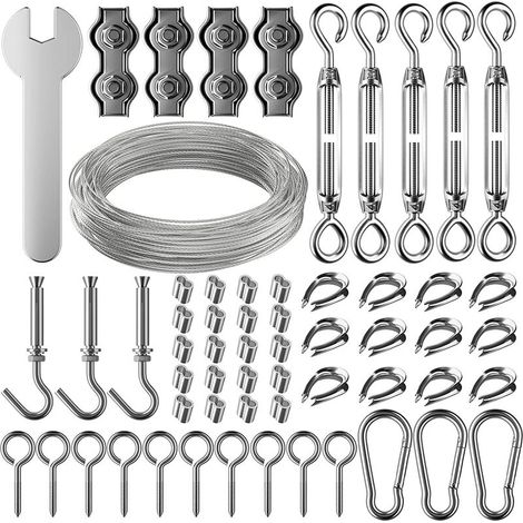 30 m langes Edelstahlseil-Aufhängeset, 2 mm beschichtetes Edelstahlkabel mit Spanner und Haken, für leichte Aufhängung, Kletterpflanze, Wäscheleine, Pergola-Vorhang, Geländer. (1/5)