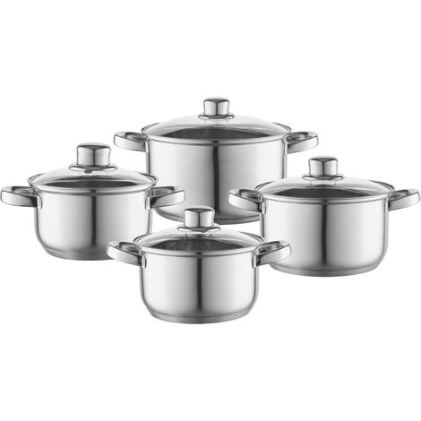 Ensemble de Casseroles (Lot de 8) Casserole Inox POLPO Pour Induction, Gaz Avec Couvercle en Verre Batterie de Cuisine Acier Inoxydable (1/5)