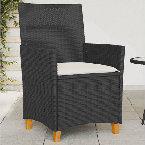 Gartenstühle mit Kissen 2 Stk. Schwarz Poly Rattan Massivholz