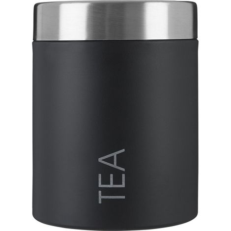 Premier Housewares 0508675 Barattolo per tè, Coperchio in Acciaio Inox Satinato, Nero (1/4)