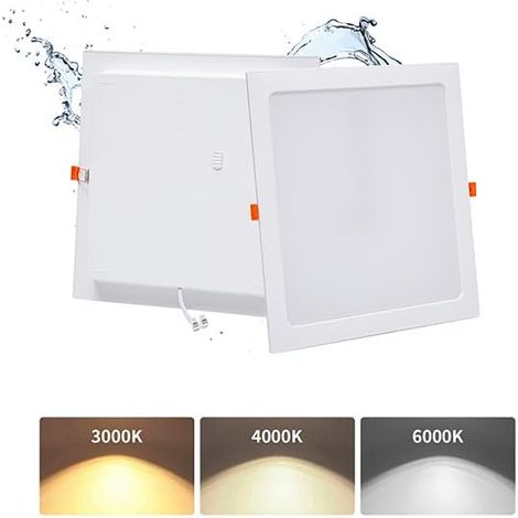 Juego de 2 focos LED empotrables extra planos, 36 W, luces de techo LED, 5000 lúmenes, IP44, cuadrados, blanco cálido 3000 K/blanco neutro 4000 K/blanco frío 6000 K, focos de techo LED para cocina/sal (1/5)