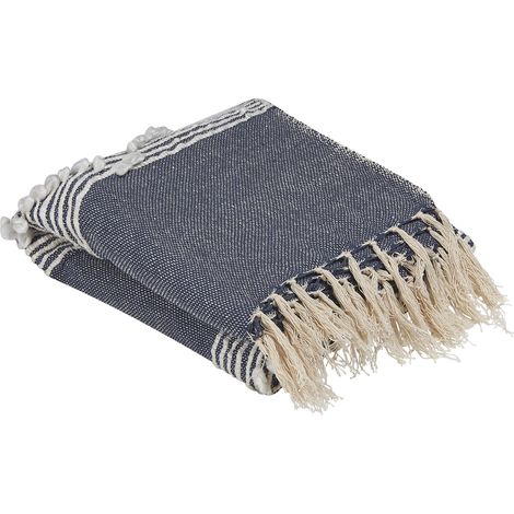 Manta de algodón acrílico azul oscuro 130 x 155 cm patrón cama boho Nemli