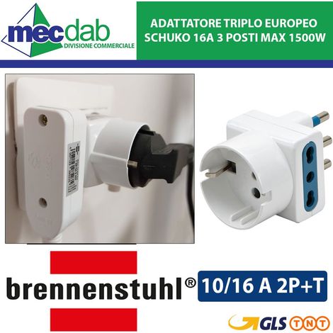 Adattatore triplo prese it 16a 2 p+t bianco 2x it,euro, 1x it,de (1/2)
