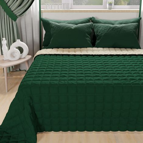 Couette 1,5 Places Reversible 220x260 cm en Microfibre, Couvre-lit Printemps, Couverture Réversible, Vert Beige, 100% Fabriqué en Italie (1/5)