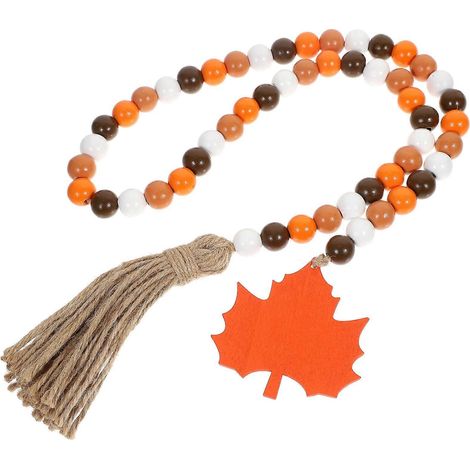 Guirlande de perles en bois et feuilles d'érable, 4 pièces, avec pompon, pour décoration de Noël (1/5)