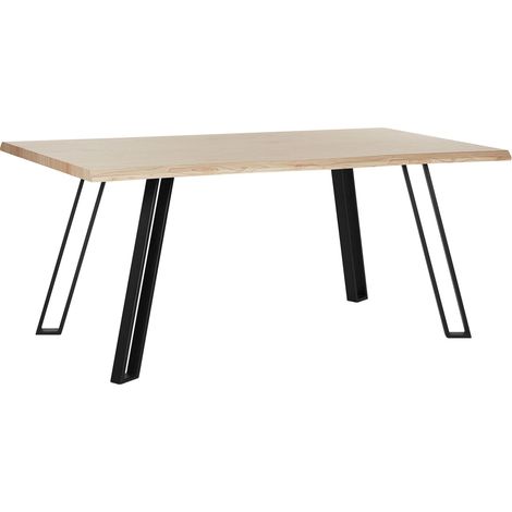 Table de Salle à Manger 160 x 90 cm Plateau Effet Bois Clair Naturel et Pieds en Métal Noir Design Industriel pour Intérieur Moderne Beliani