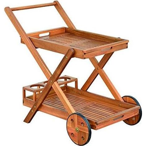 Vigor 9692750 Carrellino in Legno Modello Icaro con 2 Ruote e 2 Ripiani 81x50x77 cm colore Legno Naturale