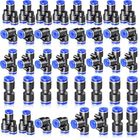 40 pièces 8mm OD Pneumatique pousser pour connecter des kits de montage, 10 lignes droites 10 coudes 10 té 10 séparateurs (1/4)