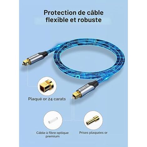 Vention Optical Audio Cable, 1.5 m Toslink Optical Cable (Nylon Braided, 24K Gold Plated) Optical Audio Cable for Home Cinema, TV, Soundbar, PS4, Xbox, Bose, Sony (1/4)