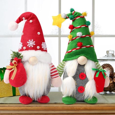 pezzi di bambole di peluche natalizie a forma di gnomo, Tomte svedese fatto a mano, Gonk elfo nano seduto su un albero con cappello, ideale per caminetti, ufficio e decorazioni per feste (31 cm x 15 c