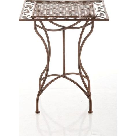 Table de jardin terrasse balcon design rustique en fer forgé marron vieilli 100003814