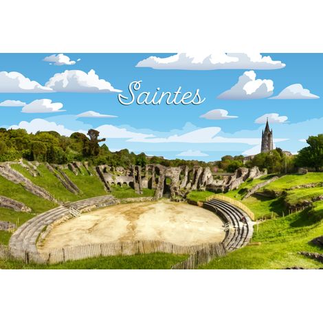 Tableau sur toile illustration Arène Saintes 30x45 cm - Impression sur Toile Murale Décorative - Image imprimée en HD sur Toile - Toile sur Châssis en Bois FSC - Fabriqué en France (1/5)