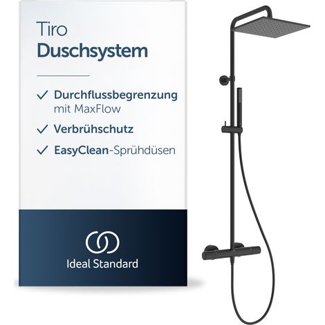 Ideal Standard Tiro Duschsystemmit Thermostat ✔ Schwarz Matt - Brause-Set mit Thermostat, Regendusche und Stabhandbrause, gezielte Durchflusssteuerung, Verbrühschutz, A8701XG (1/5)