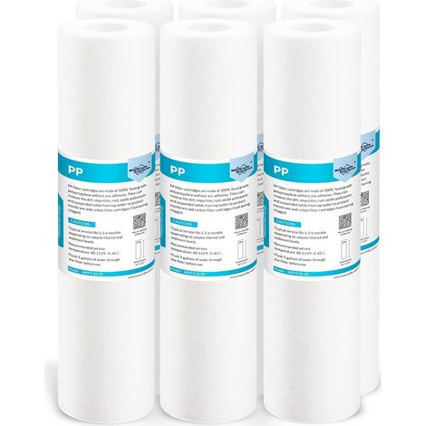 10 x 2,5 pouces Remplacement de Filtres à Eau Sédiments en Polypropylène, Cartouche de Filtre, compatible avec Filtres Standards, Osmose Inverse - 50 Micron, 6 Pack
