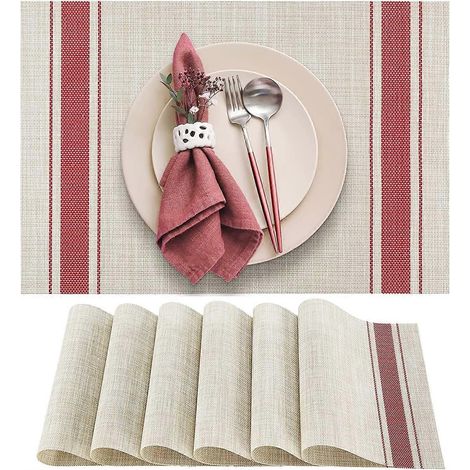 Lot de 3 sets de table rouges tissés, isolants, résistants à la chaleur, aux taches et antidérapants, lavables en machine. (1/5)