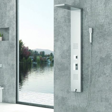 Pannello doccia idromassaggio con soffione grande in acciaio satinato Kaman-E220 kamalu