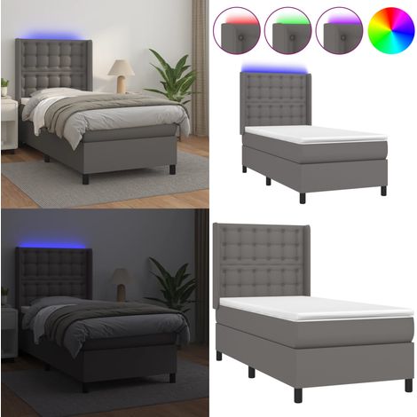 Sommier à lattes de lit matelas LED Gris 90x190 cm Similicuir - Sommier Tapissier - Lit Plateforme - Lit Avec Rangement - Lit Design - Lit Moderne - Home & Living (1/5)